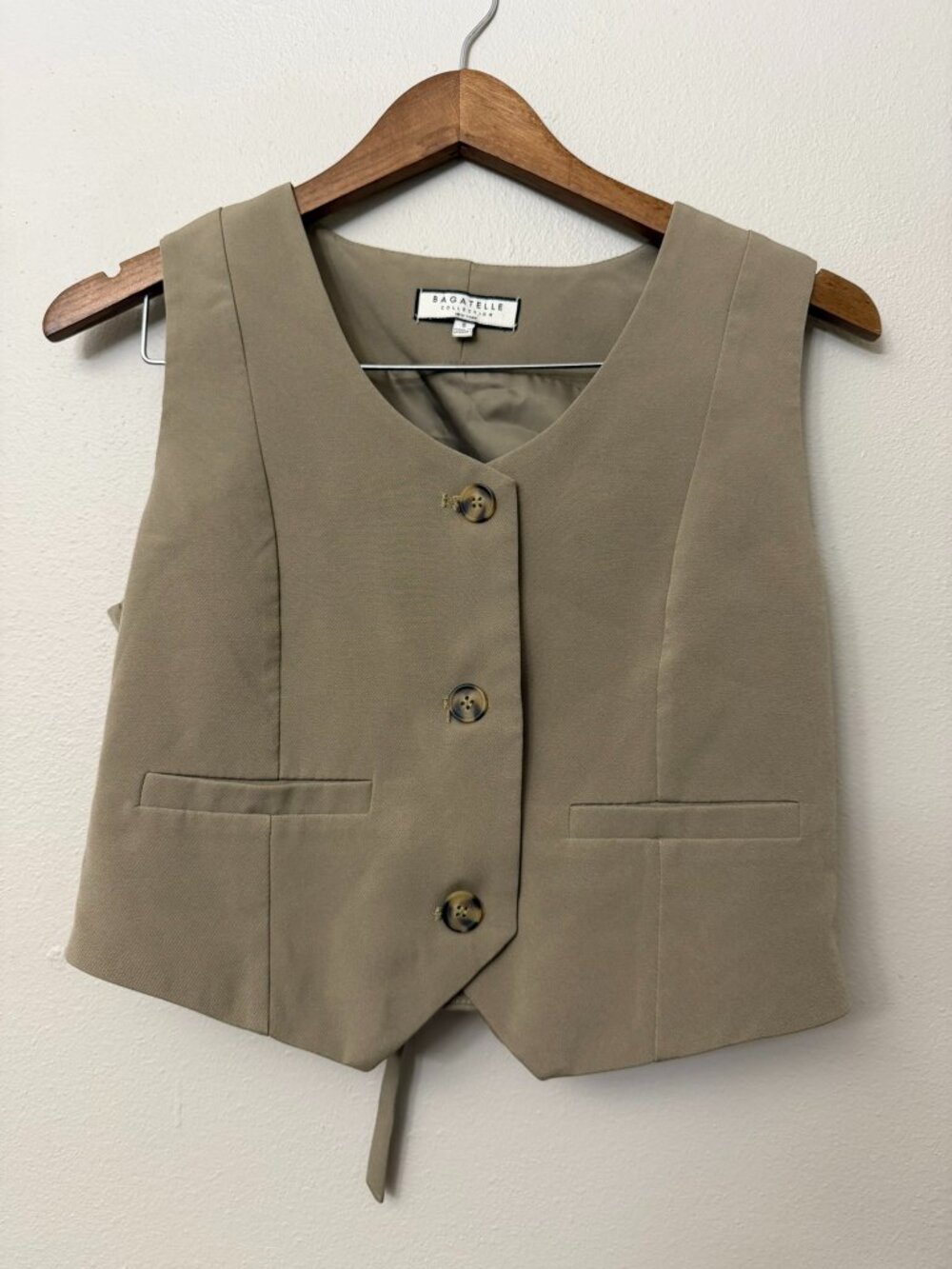 Bagatelle Green Khaki Button Tie Vest Small
